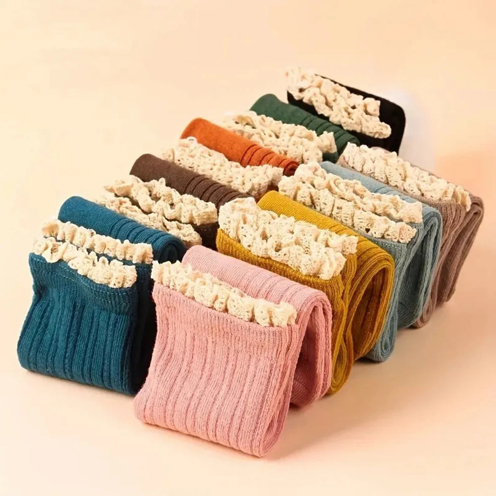 10 Pairs Women Lace Mid Tube Socks Fashionable College Style Soft Comfortable Suitable Daily Wear Breathable Casual Socks